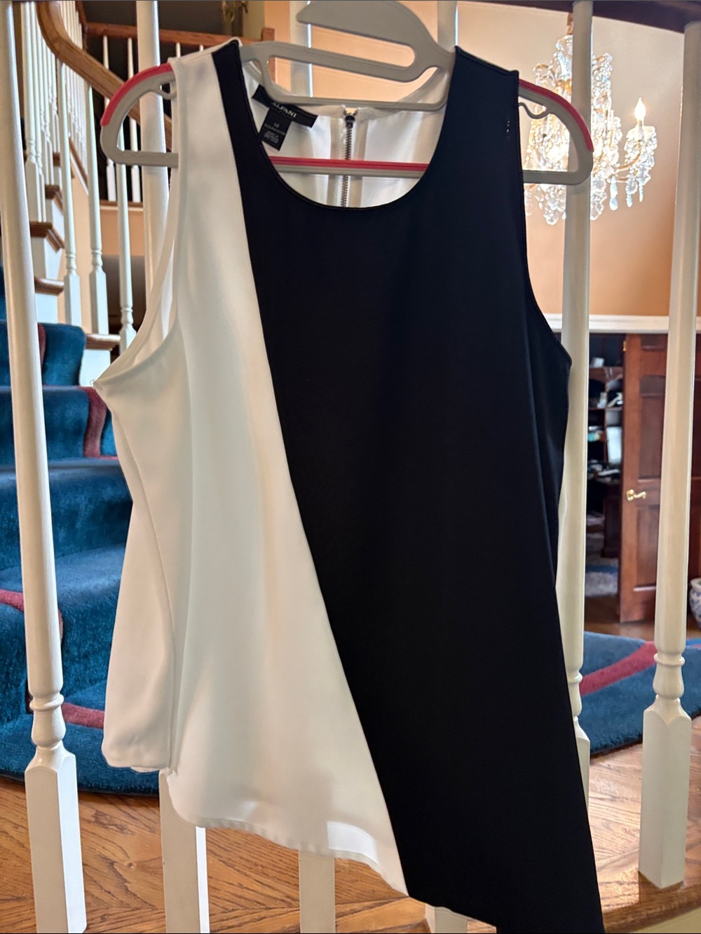 Alfani Black and White Sleeveless Asymmetrical Colorblock top